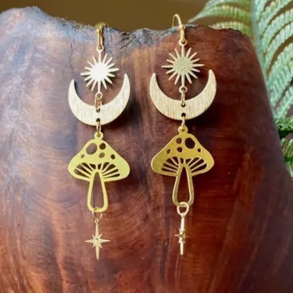 BOGO! Bohemian Dangle earrings Moon Mushroom whimsical NEW Boutique
